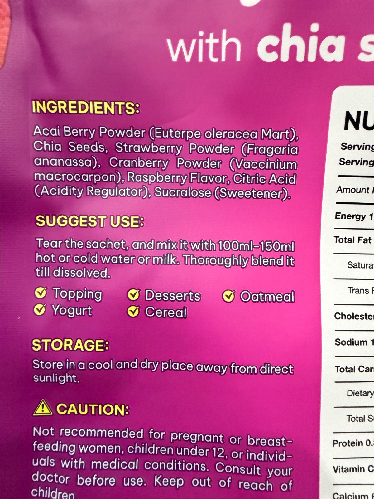 2-Pack Ftgum Acai Berry Powdered Drink w/ Chia Seeds, Strawberry & Cranberry