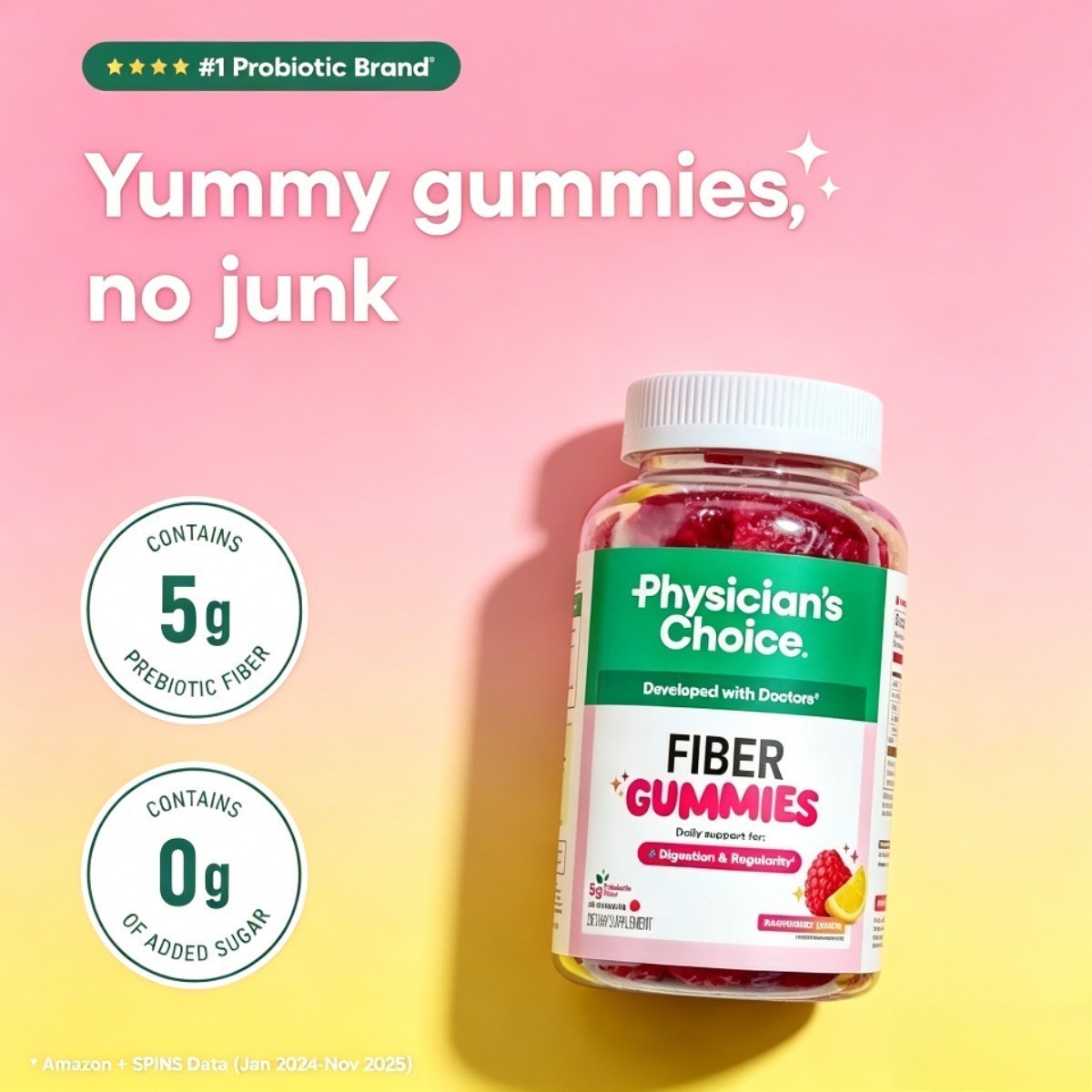 NEW Choice Fiber Gummies for Digestive Health & Regularity – Raspberry Flavor