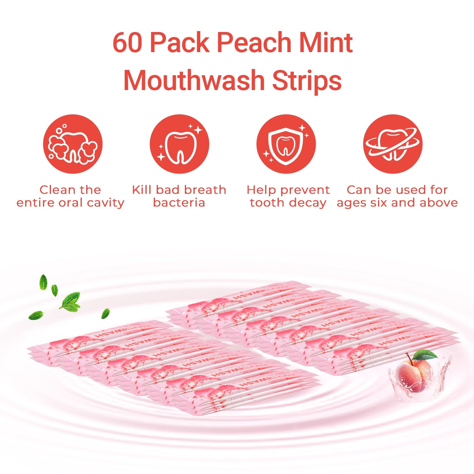 Travel Mouthwash Packets (60 Count) – Alcohol 0.01 Fl Oz (Pack of 60), Peach