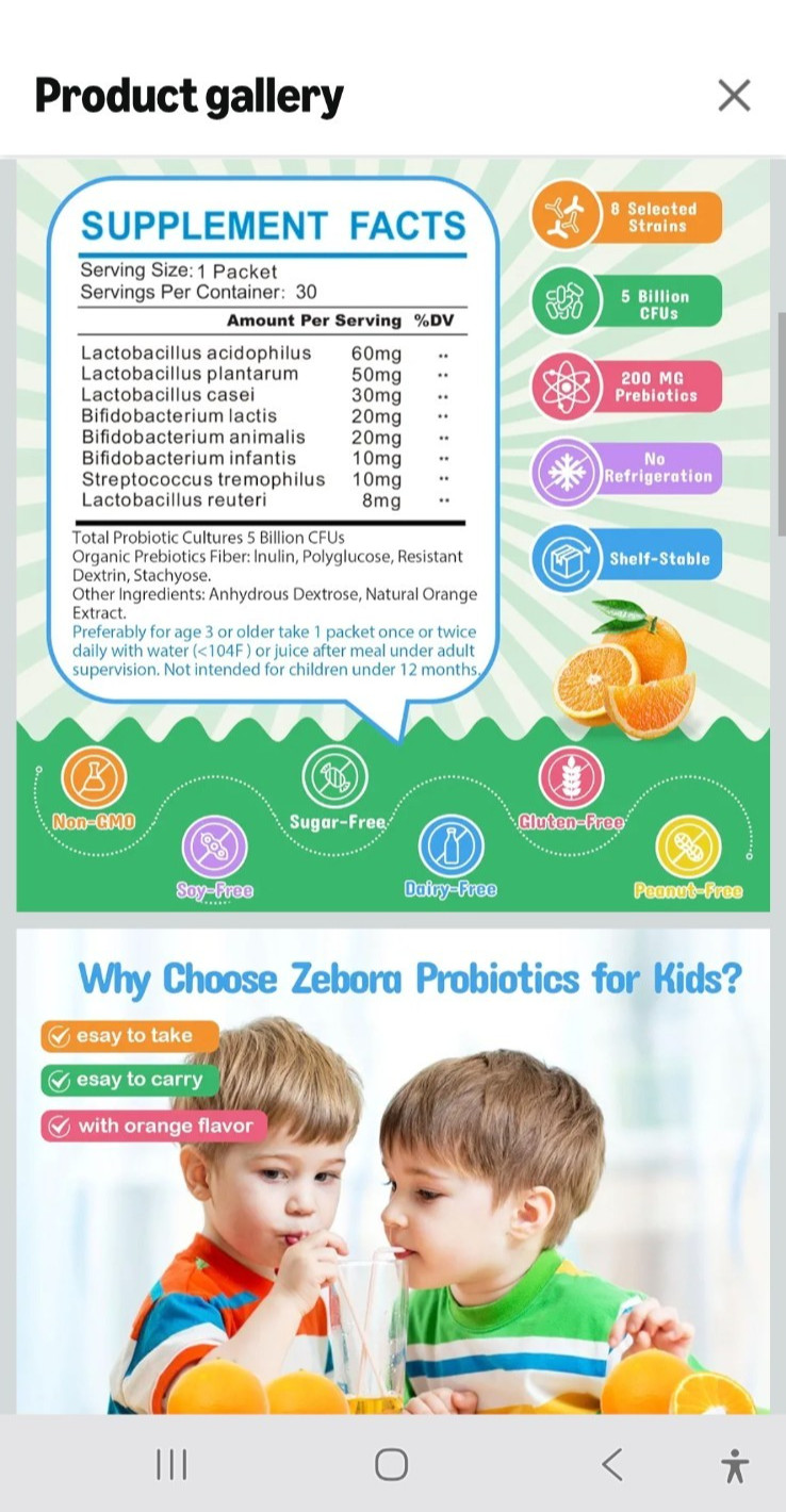 Zebora kids Probiotic & Prebiotics Powder Age 3+Support Children’s .