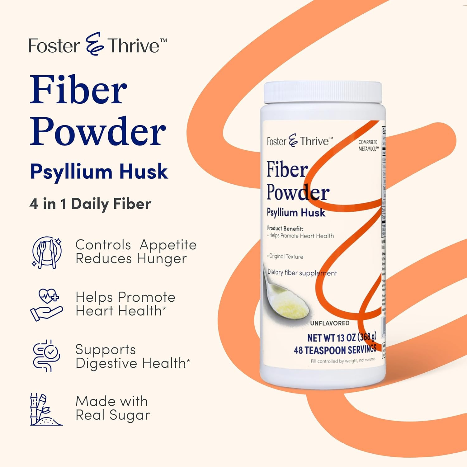 Daily Psyllium Husk Powder Supplement, 4-In-1 Fiber for Digestive Health Laxati