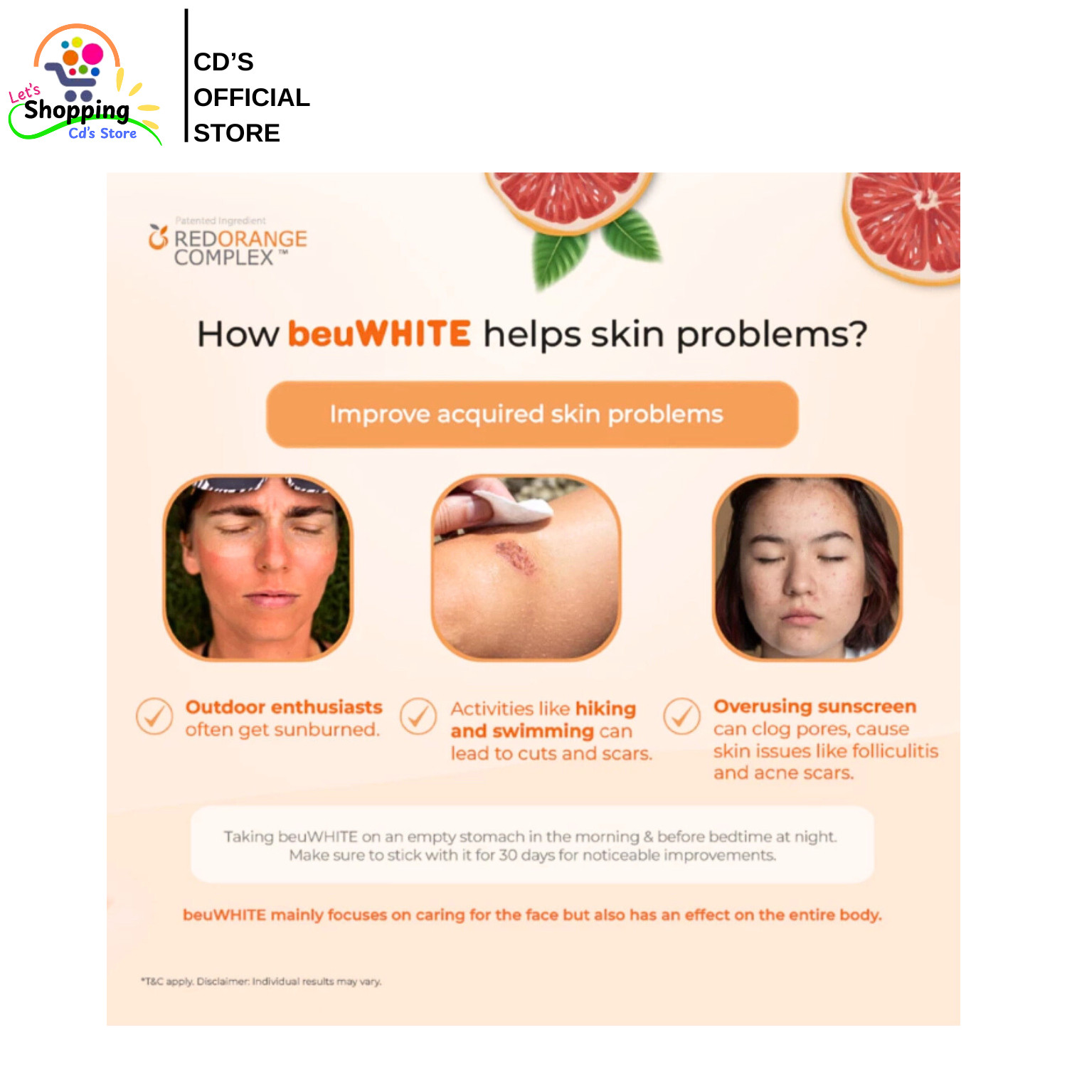 beuWHITE Oral Whitening Sunblock with Red Orange Complex – 30 Sachets (2g Each)