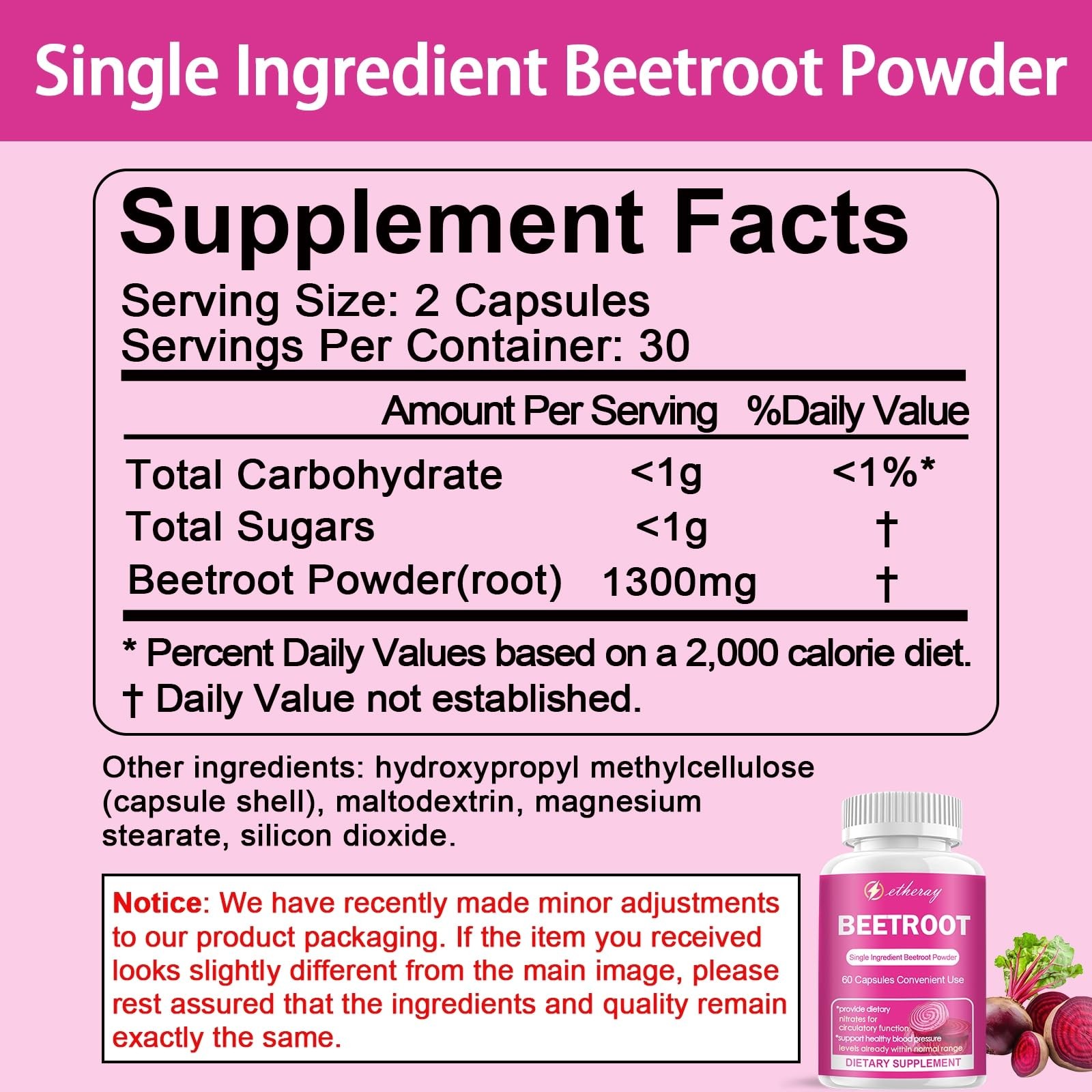 etheray Beet Root Capsules 60 Count