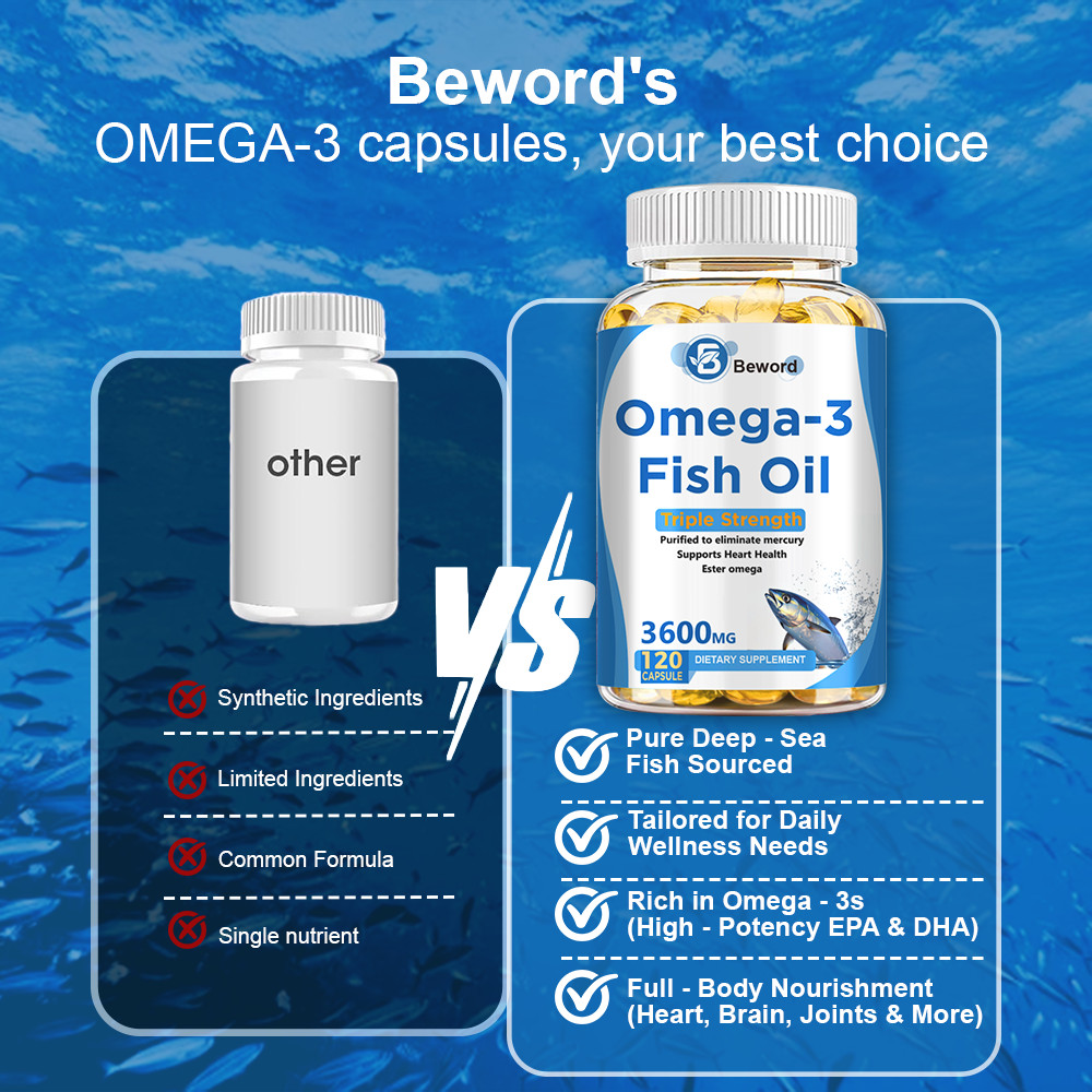 3x Strength EPA & DHA Omega 3 Fish Oil 3600mg, Highest Potency, 120 Softgels