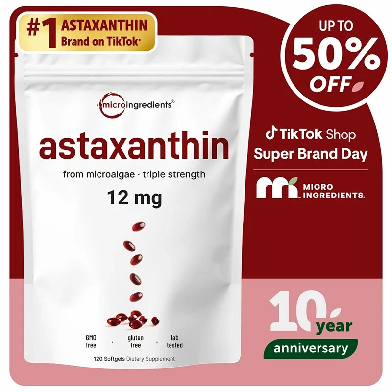 NEW Micro Ingredients Astaxanthin 12mg, 120 softgels, tanning pills, Strength