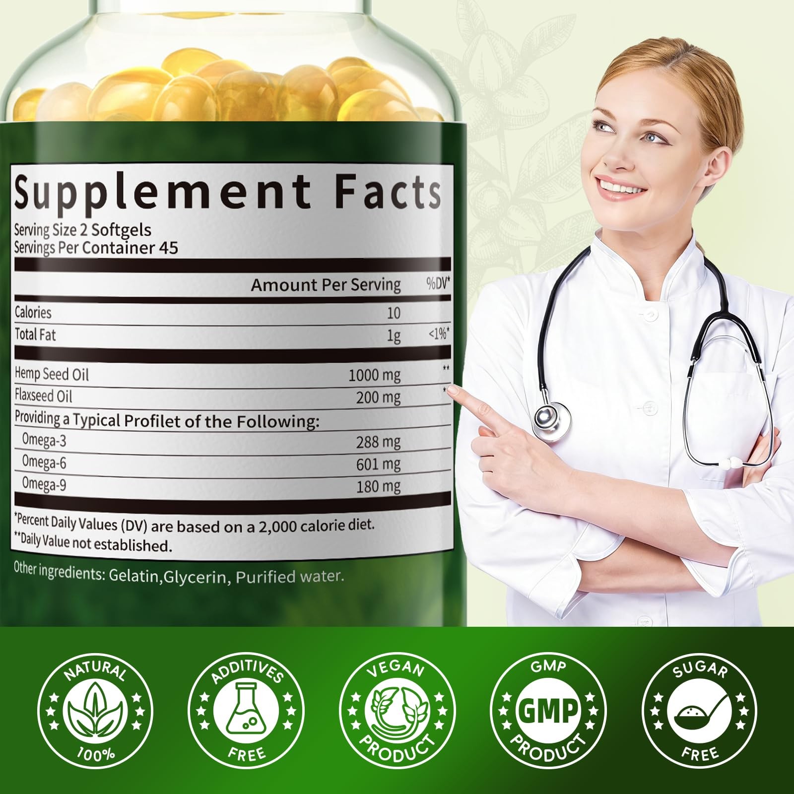Gpgp Greenpeople 2 Packs Hemp Seed Oil Capsules Flaxseed Oil – Rich In Omega 3