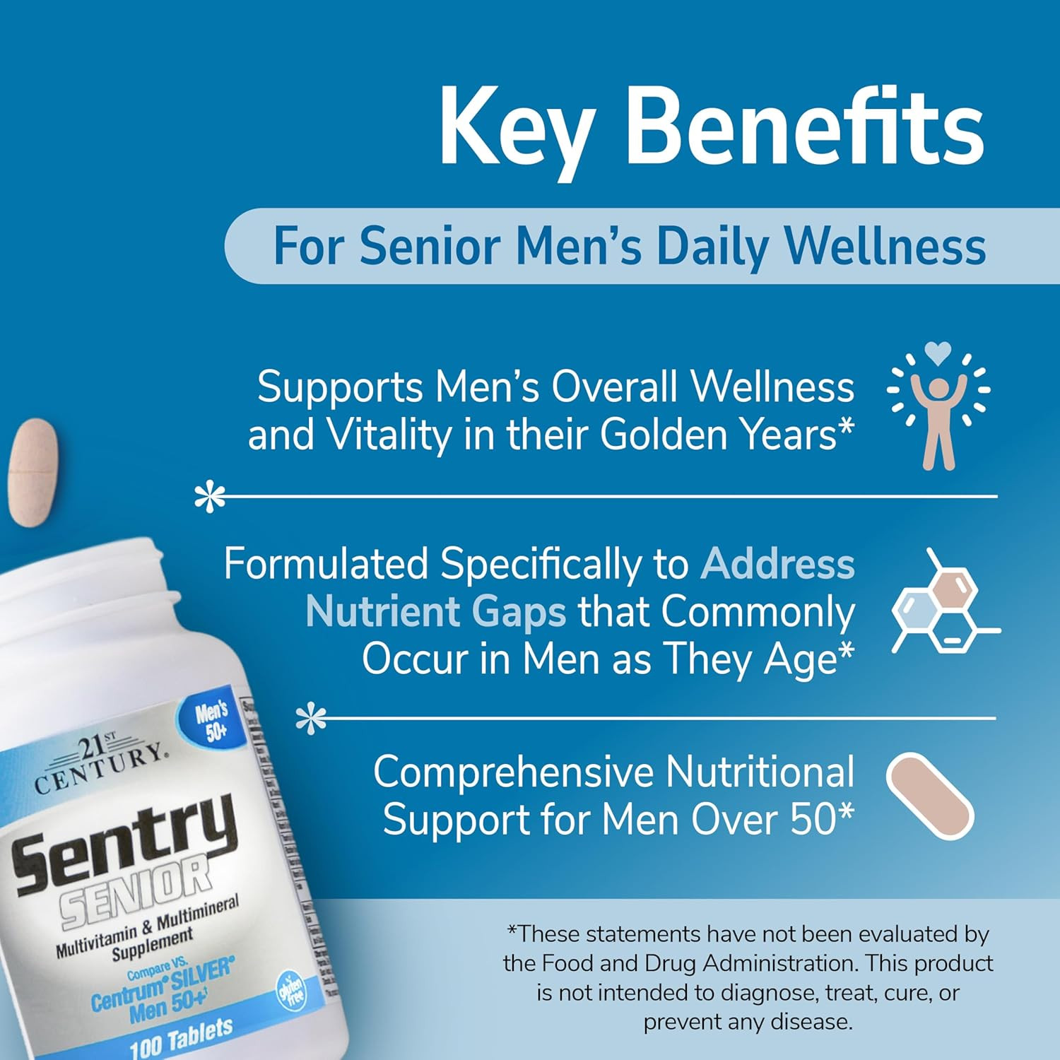 Sentry Senior Men 50Plus Tablets, White Unscented 100 Count