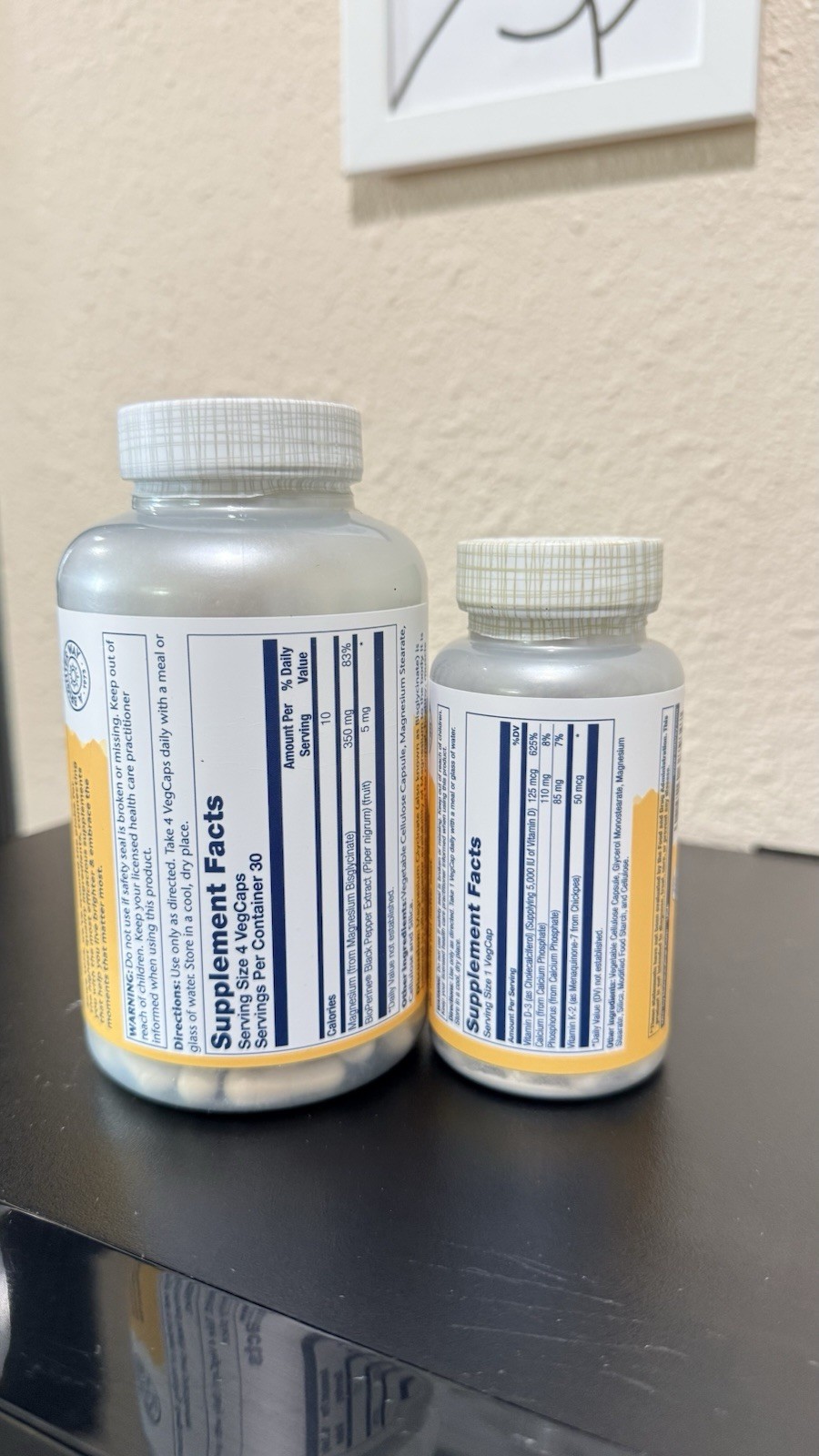 Solaray Magnesium Glycinate 350mg 120 VegCaps + D3 K2 60 Vegan Non-GMO