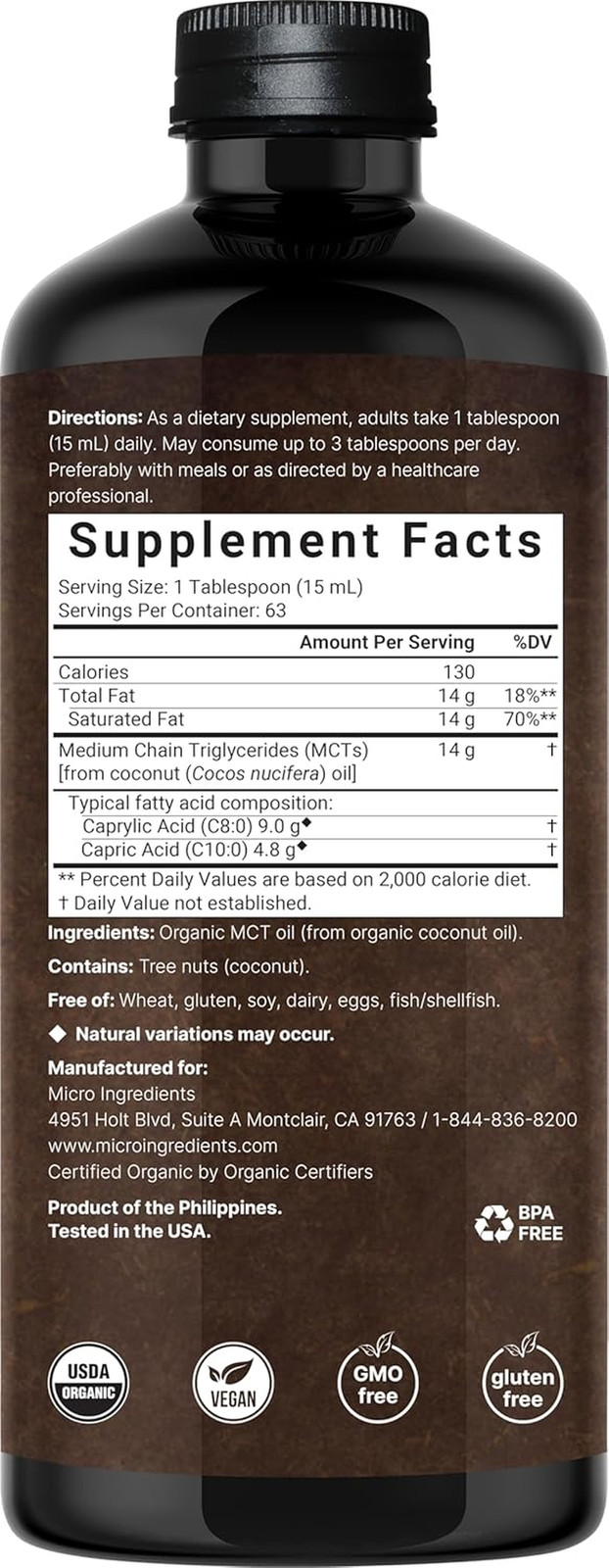 MCT Oil Organic, 32 Fl Oz | C8 + C10 from 100% Virgin Coconut | Natural Fuel …