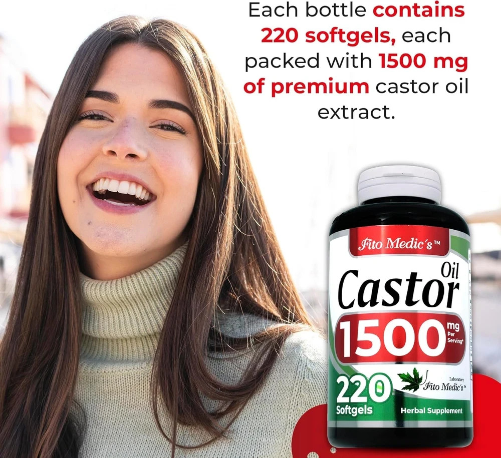 Castor Oil Capsules 1500mg 220 Softgels Cold Pressed Organic Supplement