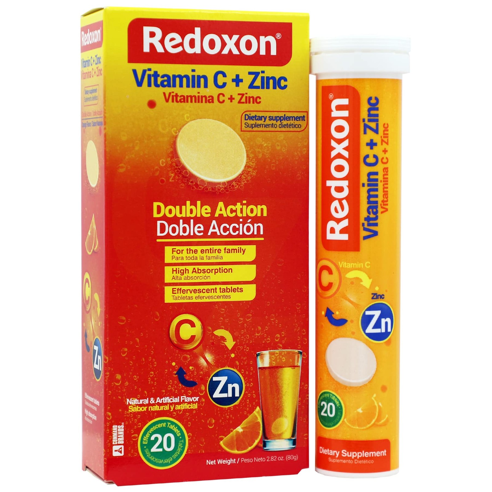 Redoxon Vitamin C + Zinc, Effervescent Tablets 20 Count (Pack of 1), Orange