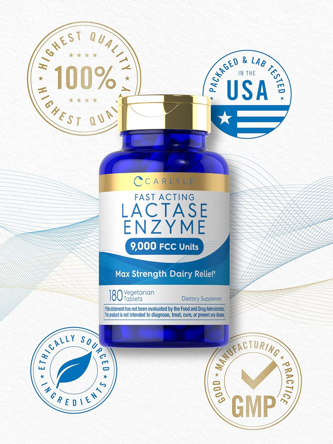 Lactase Enzyme Pills 9000 FCC 180 Tablets Fast Acting Dairy Relief Supplement Ma