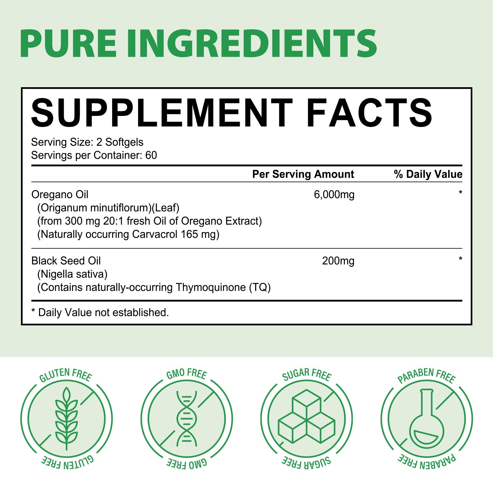 Organic Oregano Oil 6000mg 180 Softgel with Black Seed Oil 200mg Immune Support