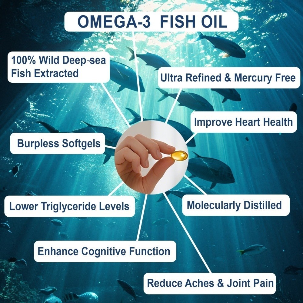 120pc Omega 3 Fish Oil Capsules 3x Strength 3600mg EPA & DHA,Highest Potency