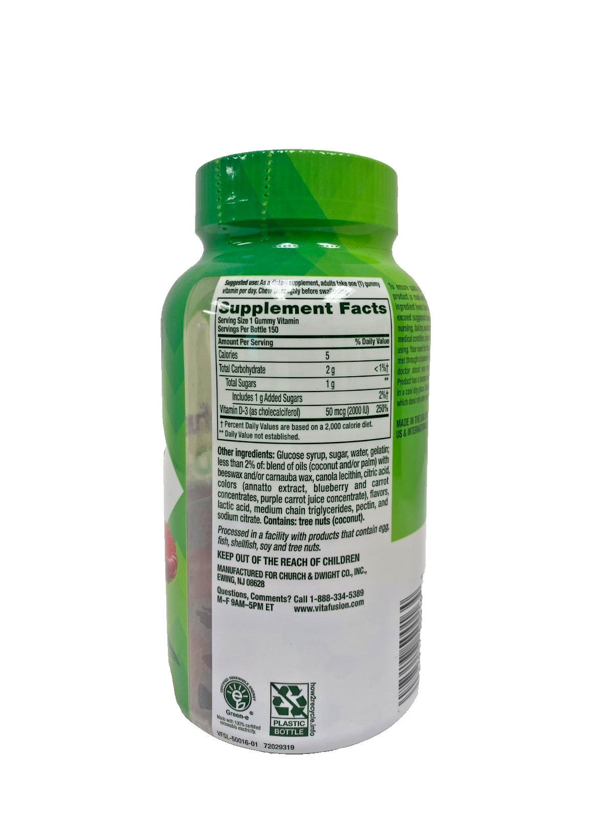 VITAFUSION D3 GUMMIES 150 Count Berry, Peach Flavor 50 MCG Per Serve 1 Gumy Serv