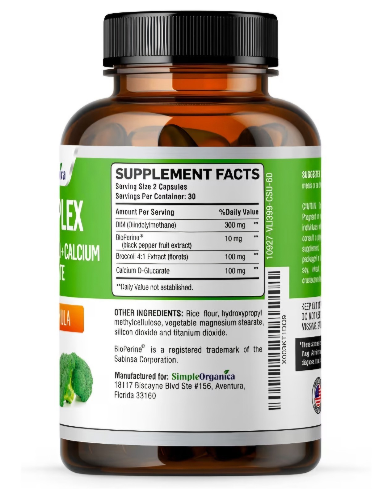 DIM Supplement (Diindolylmethane) 300mg BioPerine Calcium D-Glucarate …60 caps