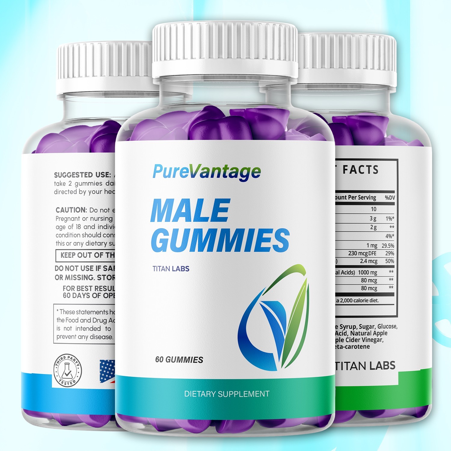 (1 Pack) Pure Vantage ACV Gummys Male Health Support Supplement 60 Gummies