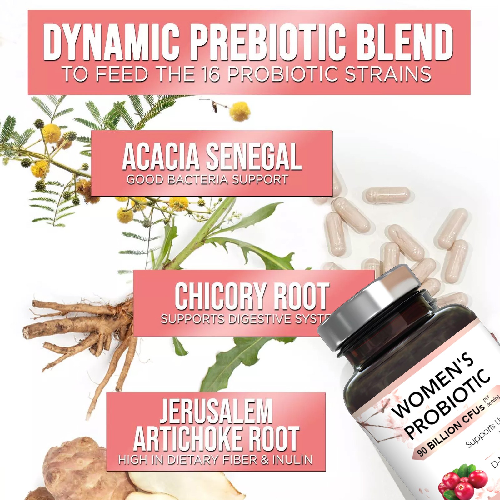 Probiotics designed for Women with Prebiotics 90Billion CFU&16 Diverse Strains