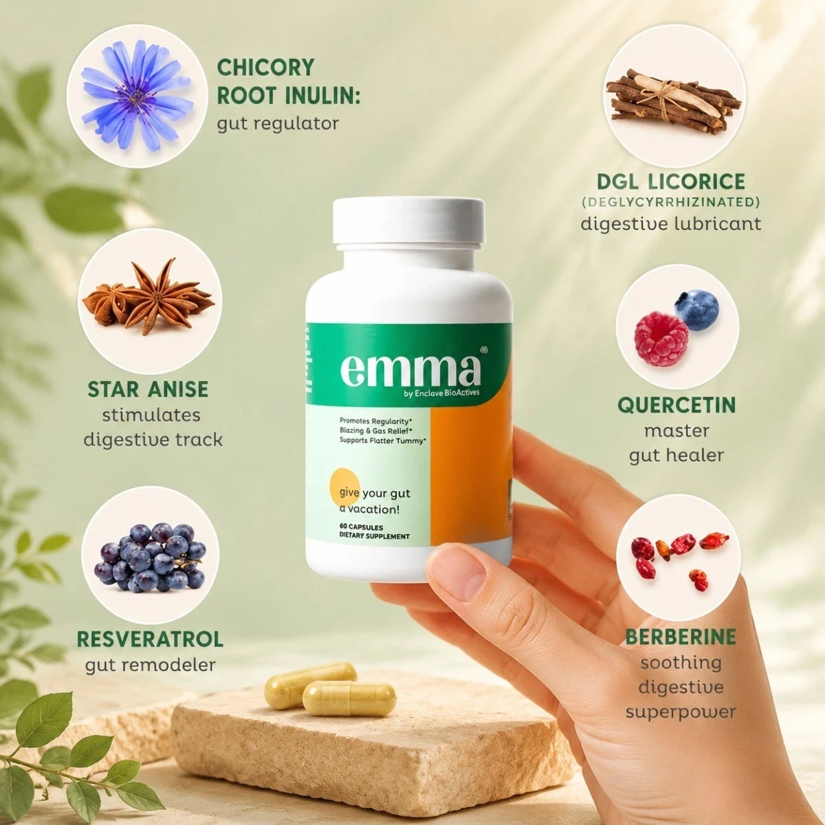 Emma Gut Health Doctors Endorsed Supplement-Relief from Gas, 60 Capsules