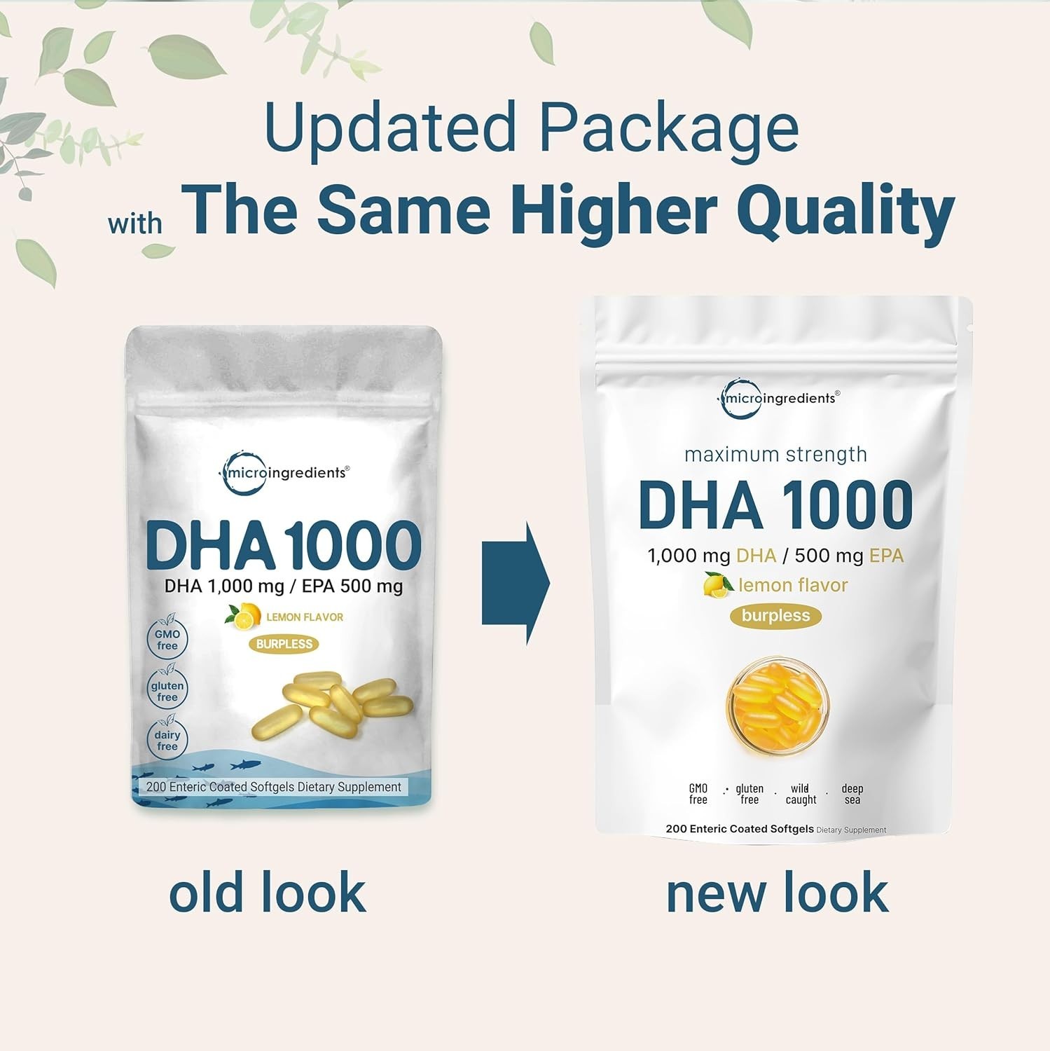 Omega 3 Fish Oil DHA Supplements 1000mg with EPA 500mg, 200 Softgels – Lemon …