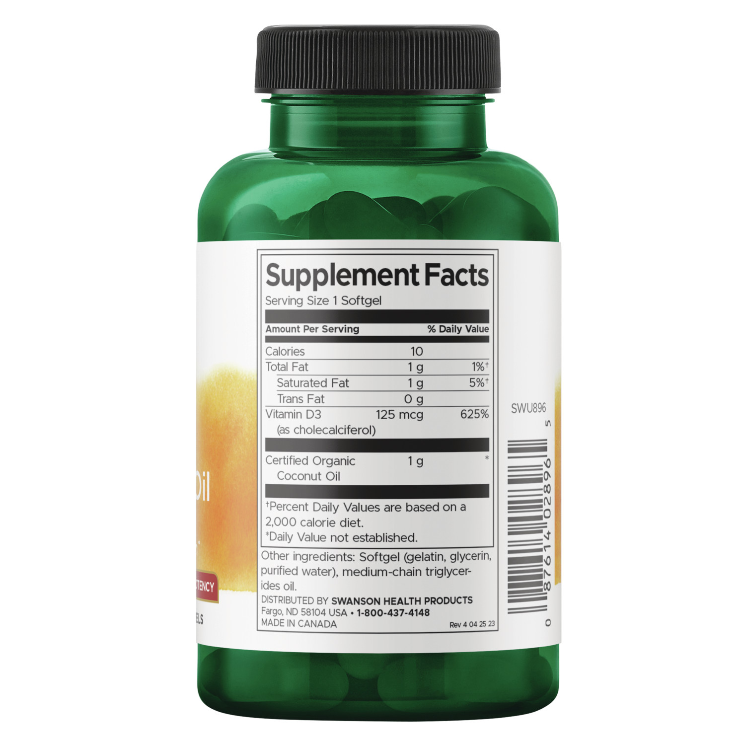 Swanson Vitamin D-3 with Coconut Oil – Highest Potency 5,000 Iu 60 Softgels