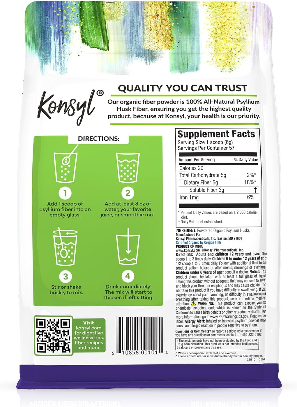 USDA Organic Psyllium Husk Powder – 12Oz, 60 Servings, Natural Unflavored Solubl