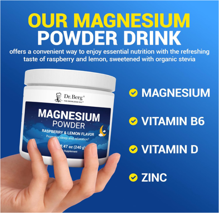 Dr. Berg Magnesium Glycinate Powder, Raspberry Lemon, 50 Servings