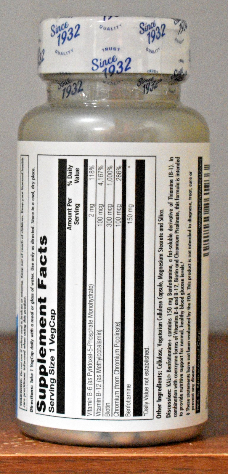 KAL Benfotiamine+ 150 mg 60 Capsules Benfotiamine Plus Nervous System Support