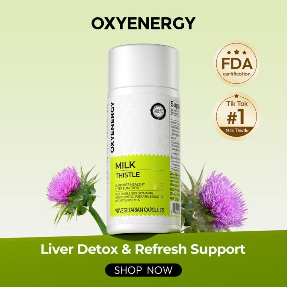 Milk Thistle Liver Detox Supplement – 300mg Silymarin – OXYENERGY – 90 Veg Capsu