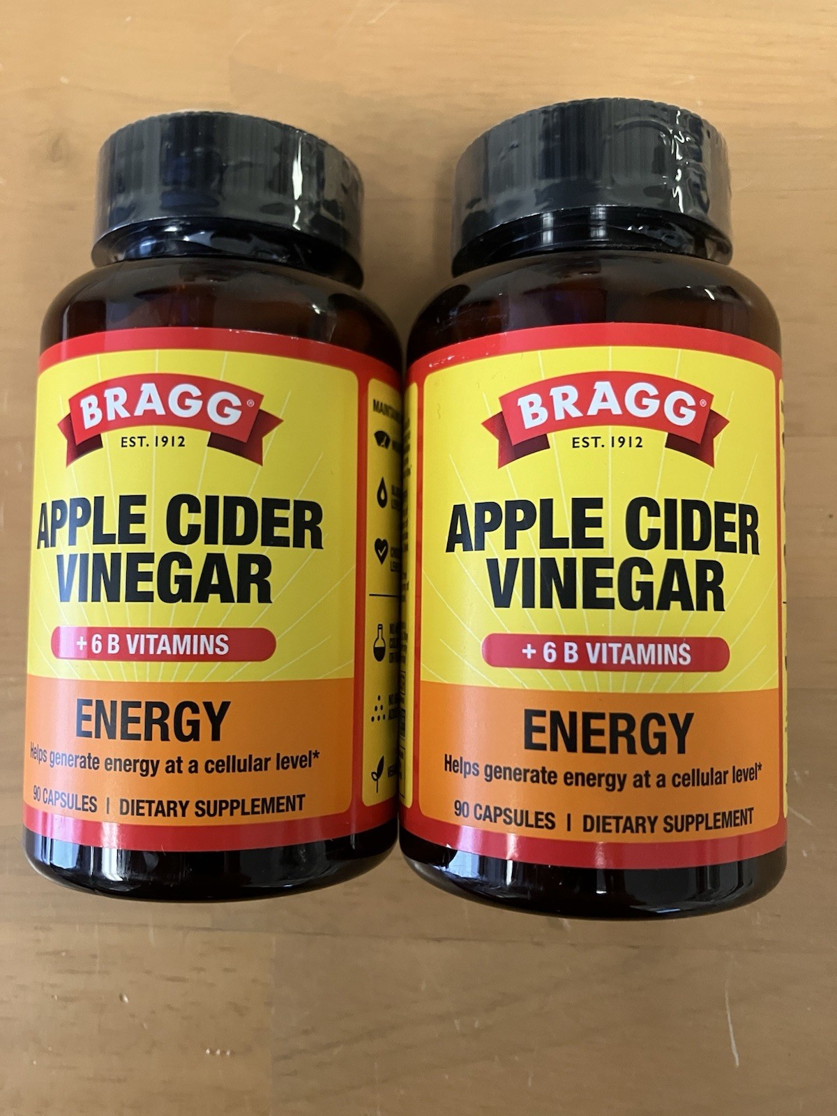 2-Pack Bragg Apple Cider Vinegar Energy + 6 B Vitamins 180 Caps. Exp. 07/2027