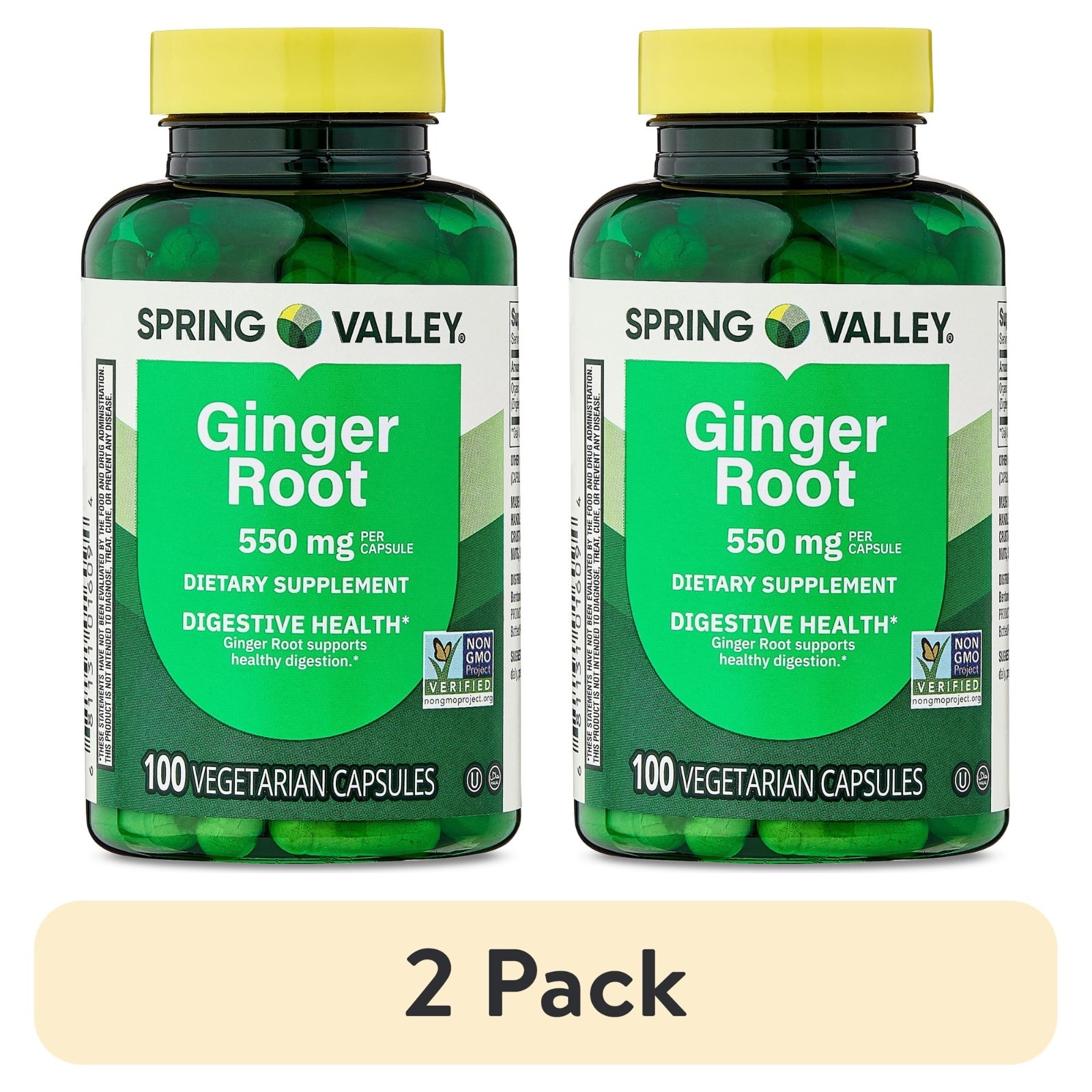 (2 Pack) Spring Valley Ginger Root 550 mg Capsules, 100 Count.