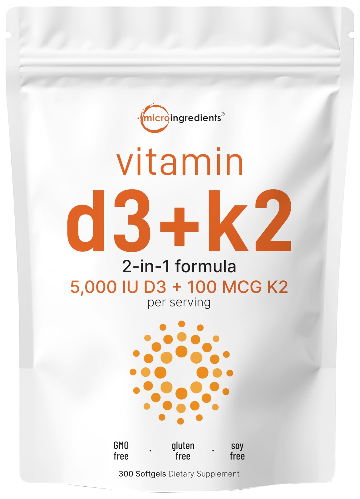Micro Ingredients Vitamin D3 5000 IU with K2 100 K2 300 Soft-Gels | mcg MK-7 …
