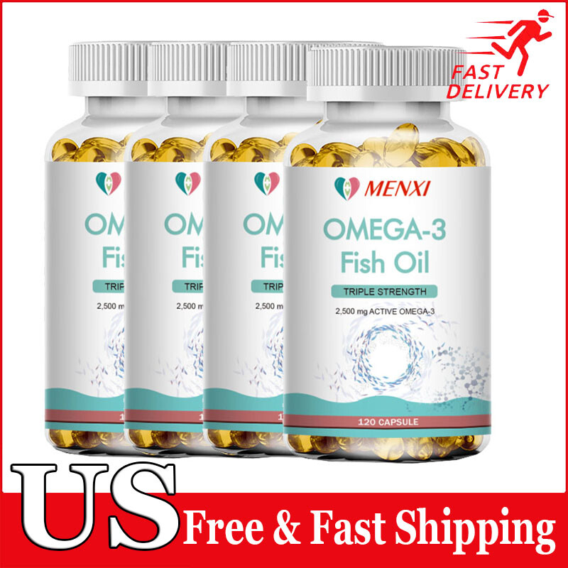 Omega 3 Fish Oil Capsules Triple Strength EPA & DHA, Burp-Less 120 sofgels USA