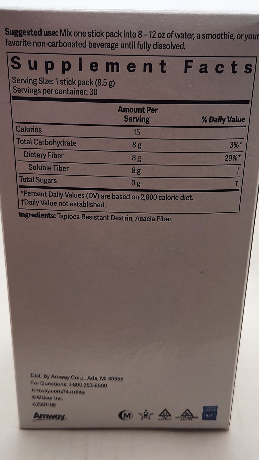 Nutrilite Prebiotic Fiber Dietary Supplement 30 Stick Packs NEW