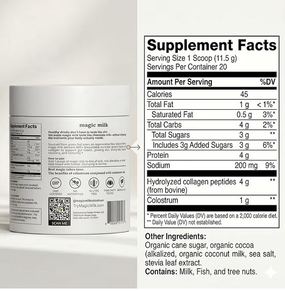 Magic Milk Colostrum & Collagen Chocolate 20 Servings Exp 03/2028 New Sealed