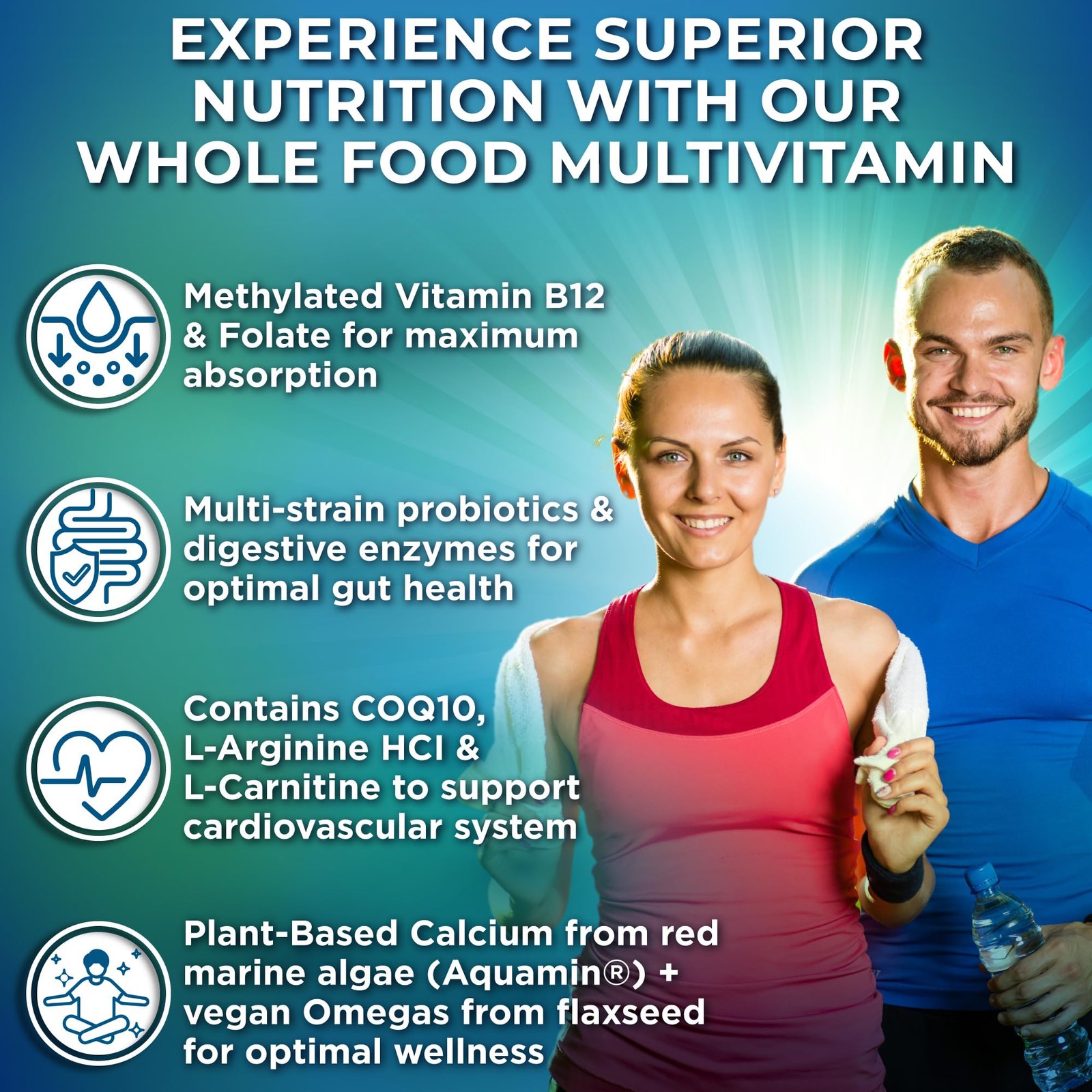 Vegan Whole Food Multivitamin w/ Iron Methylated B-Complex CoQ10 Turmeric 90