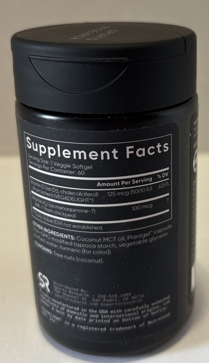 Sports Research D3+K2 Dietary Supplement – 60 Veggie Softgels