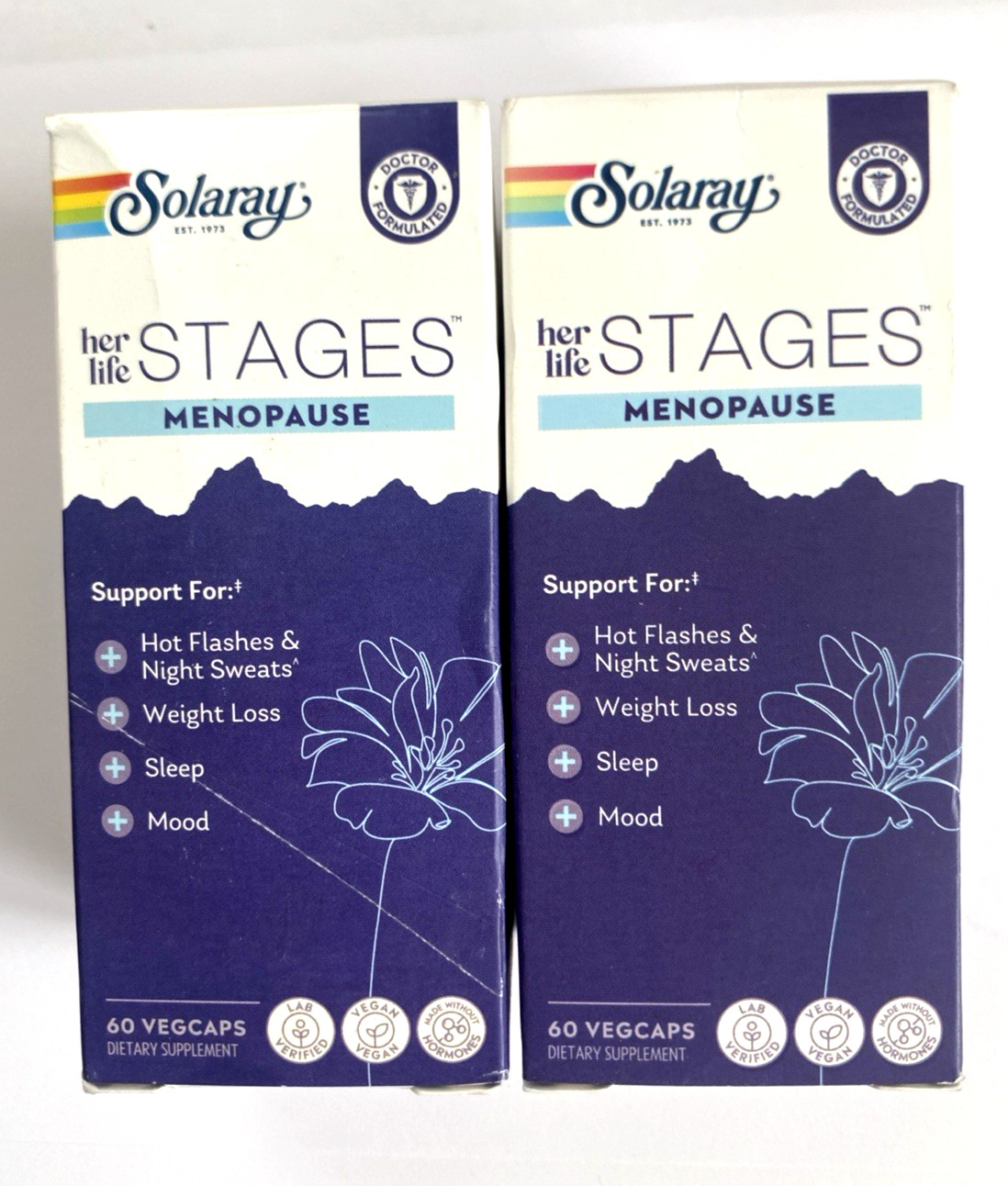 Lot of 2 Solaray Her Life Stages Menopause 60 Vegcaps Each 08/2026 sealed