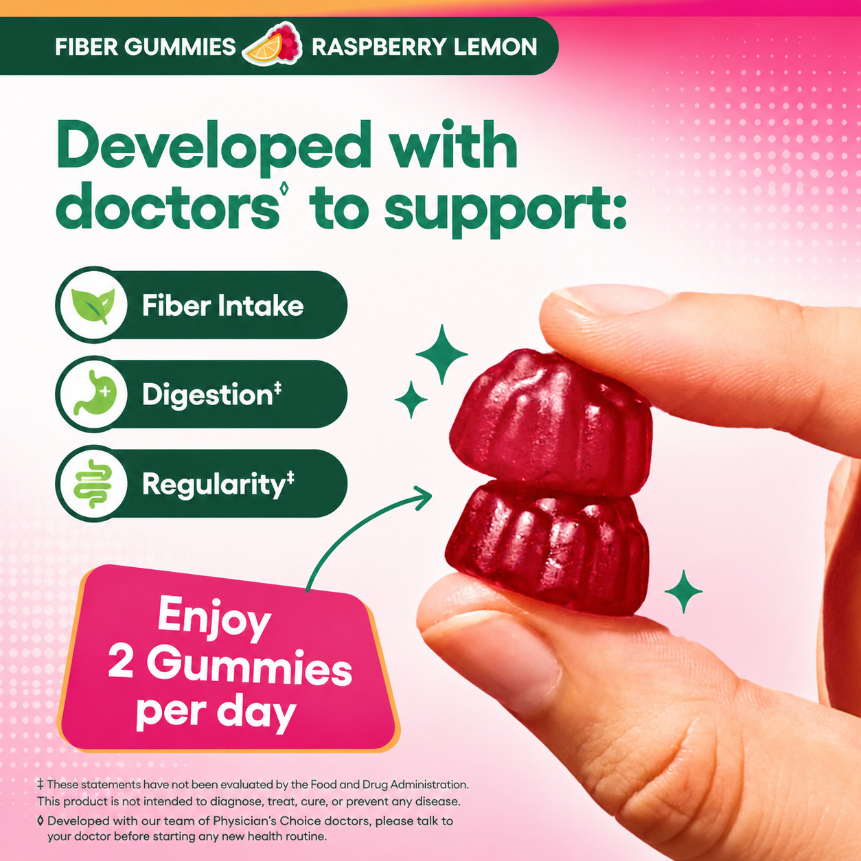 Physician’s Choice Prebiotic Fiber Gummies 5g Zero Sugar Vegan Gut Regularity