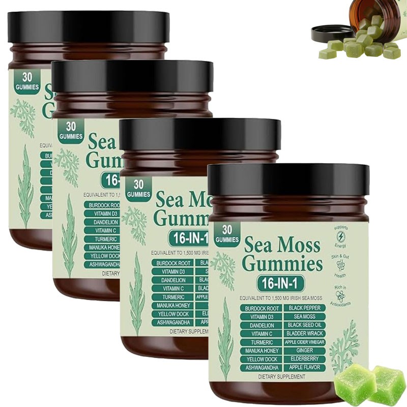 16 in 1 pure Sea Moss Gummy | Irishmoss Extract 6000Mg | Green Apple Flavor