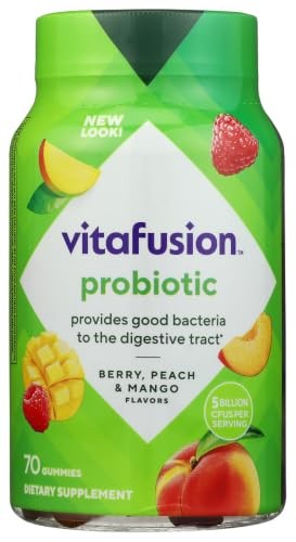 vitafusion Probiotic Gummy Supplements, Raspberry, Peach and Mango Flavors,
