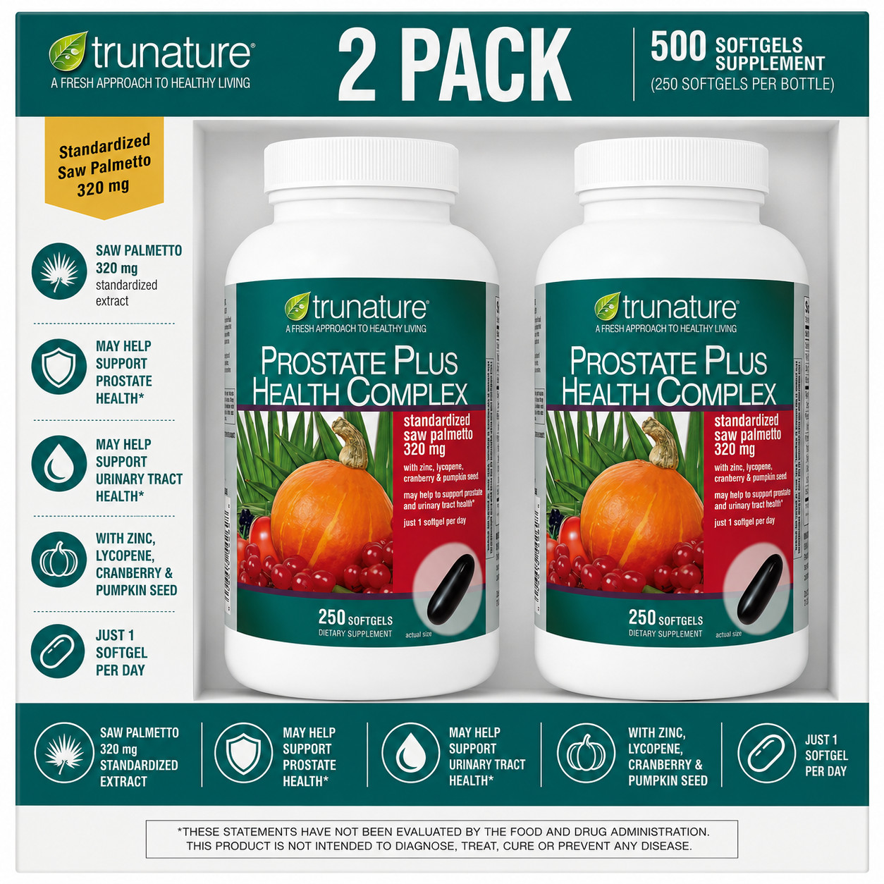 2-Pack Trunature Prostate Plus Health Complex, 250 Softgels