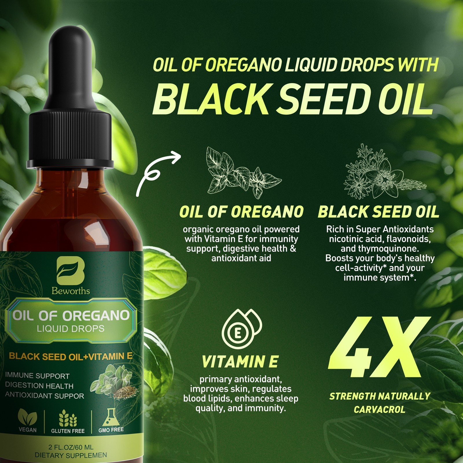 Oil of Oregano Wild Drops – Immune Support & Digestive Health Liquid 60 ML