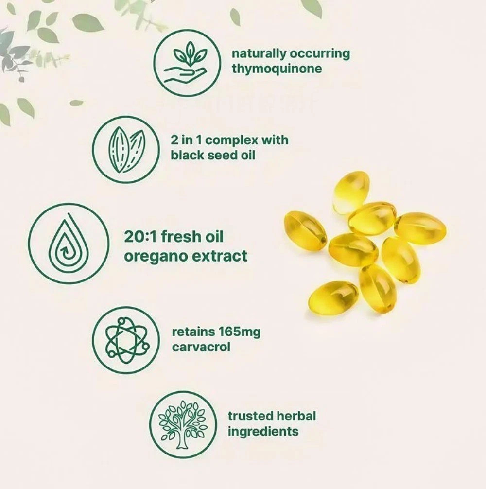 2 in 1 Oil of Oregano & Black Seed Softgels Count with Carvacrol,Immune Aid