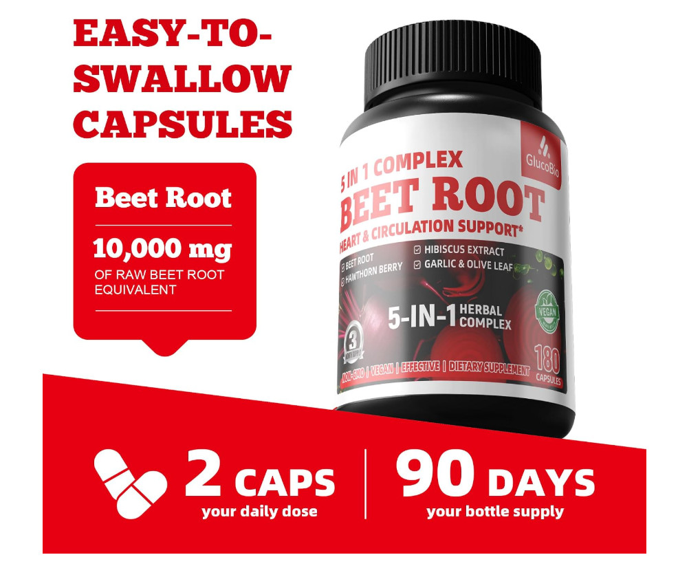 Super Beet Root Capsules Nitric Oxide Heart Health Blood Pressure 180 Veg Caps