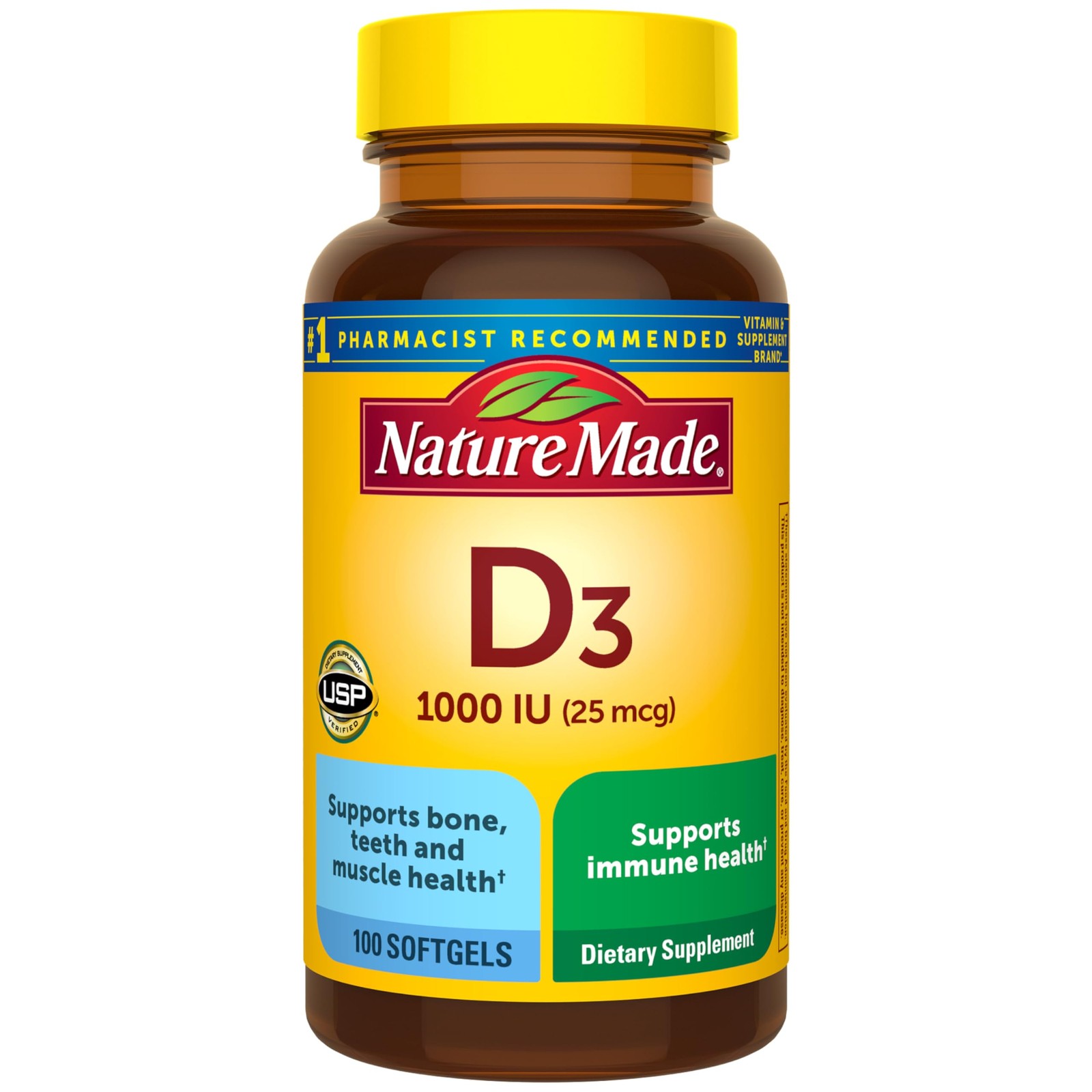 Nature Made Vitamin D3 1000 IU (25 mcg), 100 Count (Pack of 1), Brown