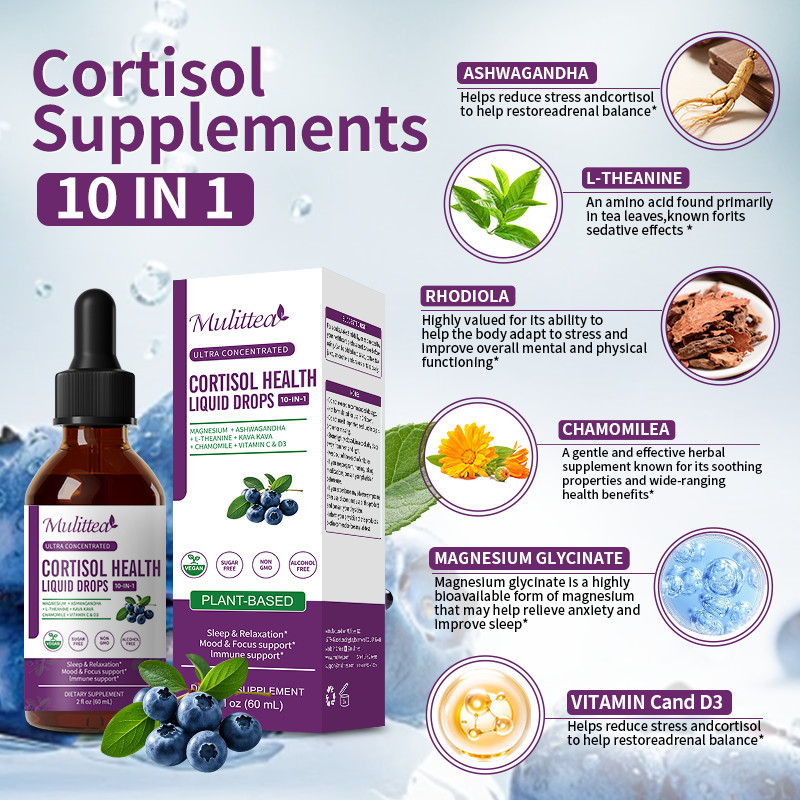 Cortisol Support Liquid Drop w/ Magnesium Ashwagandha -Balanced Adrenal Function