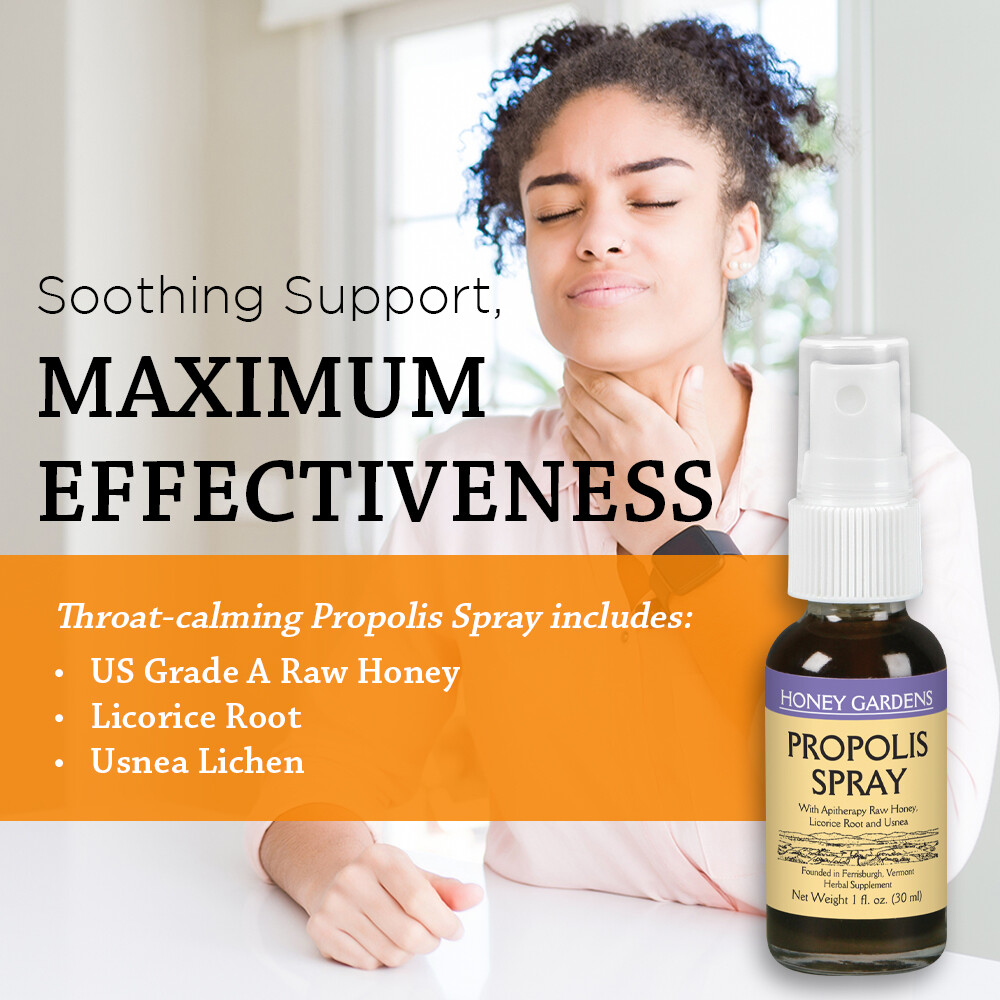 Honey Gardens Bee Propolis Throat Spray | 50 Servings, 1 Fl. Oz.