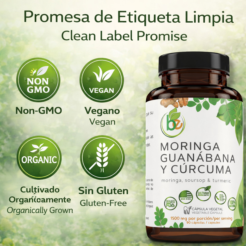 Moringa, Guanabana y Cúrcuma (Moringa, Guanábana y Cúrcuma) 90 cápsulas 1500 mg