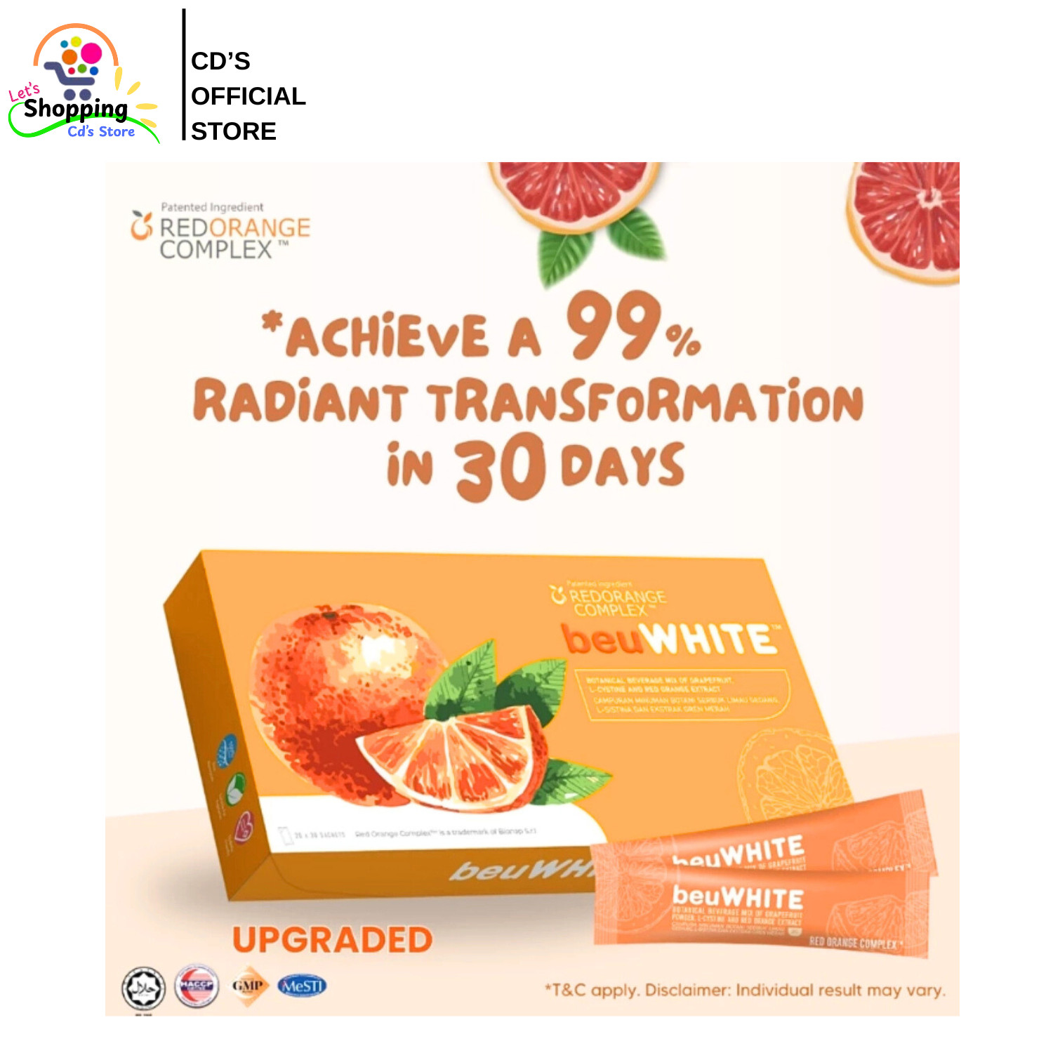 beuWHITE Oral Whitening Sunblock with Red Orange Complex – 30 Sachets (2g Each)
